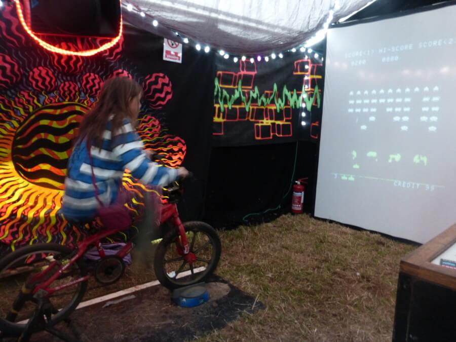 Pedal powered space invaders at Boomtown